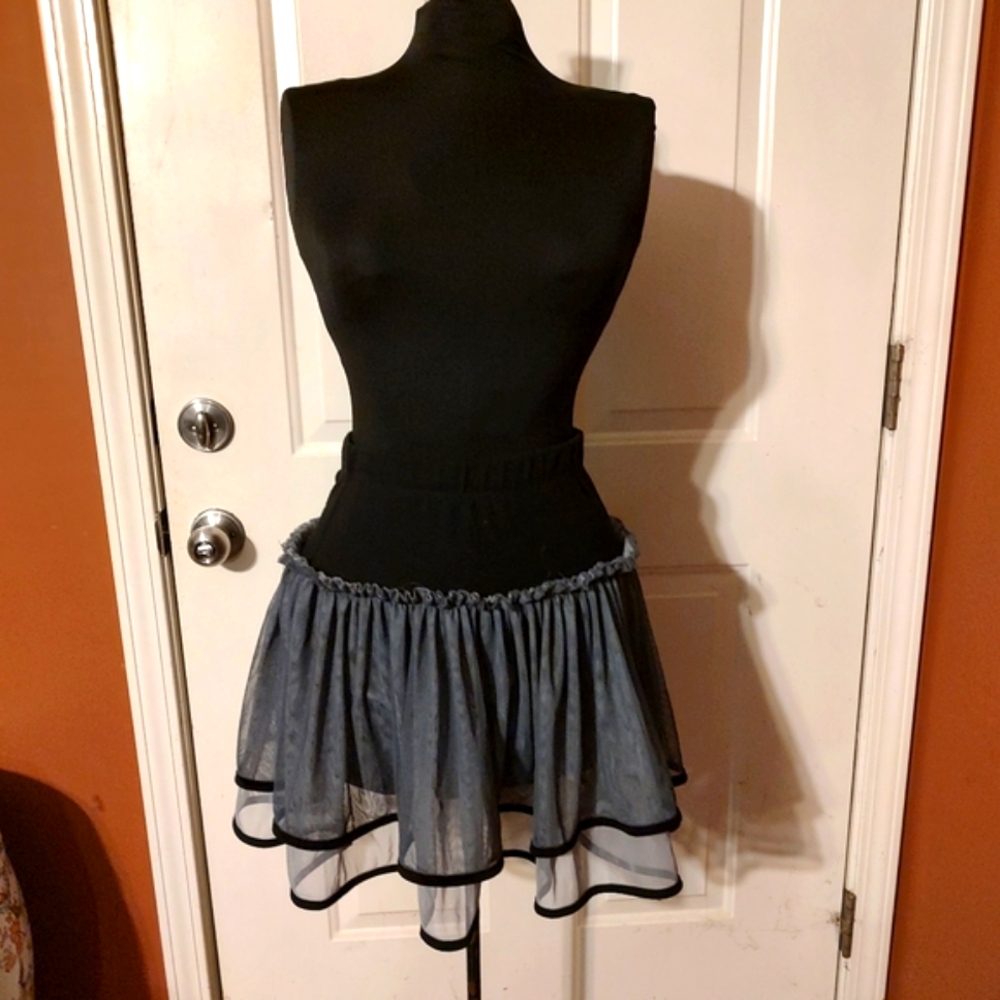 🐈‍⬛🩶🐈‍⬛ Glorious Vintage Gothic Lolita Sheer Mesh Black & Grey Skirt - MJ